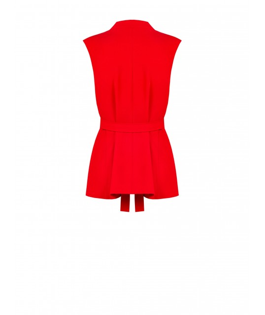 Sleeveless Open Blazer Jacket In Fluid Fabric With Coordinated Belt Rinascimento