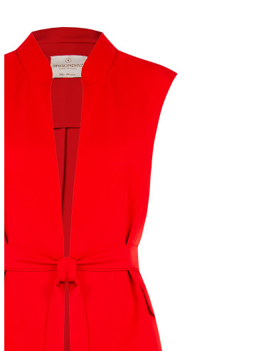 Sleeveless Open Blazer Jacket In Fluid Fabric With Coordinated Belt Rinascimento