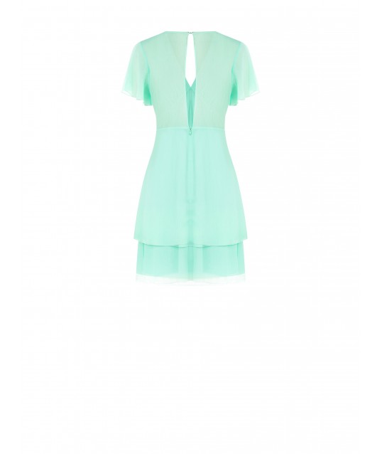 Georgette Short Dress with Two Flounces and V-Neckline and Cut-Out Back Rinascimento