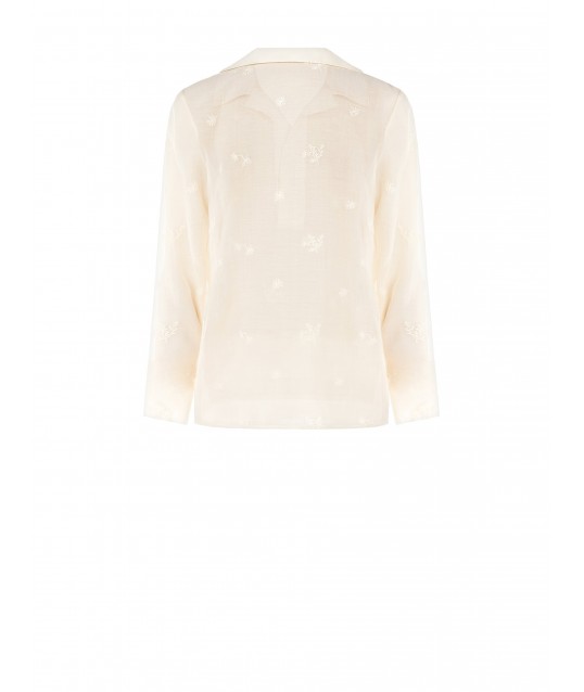 Blusa Ampia E Lunga In Tessuto Semitrasparente Con Ricami Rinascimento
