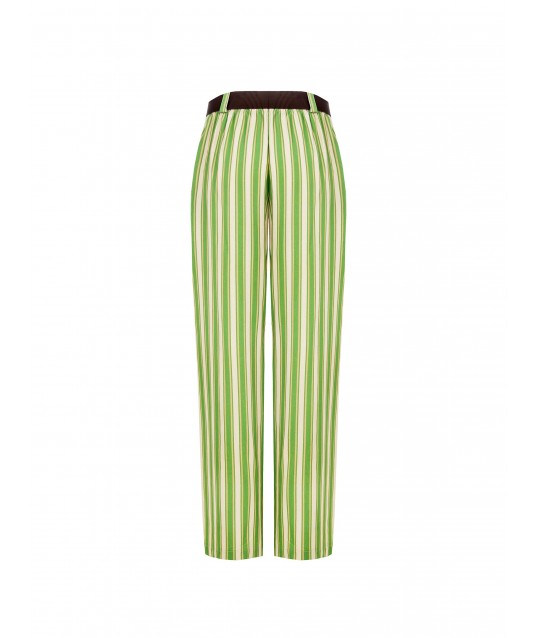 Pantalon ample en viscose et lin mélangés avec ceinture assortie et poches Rinascimento
