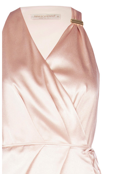 Robe portefeuille courte en satin légèrement froncée Rinascimento -...