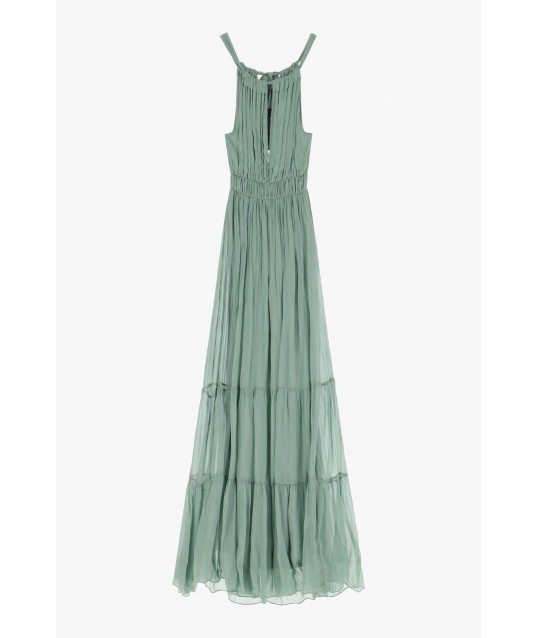 Flounced Halter Long Dress Dixie
