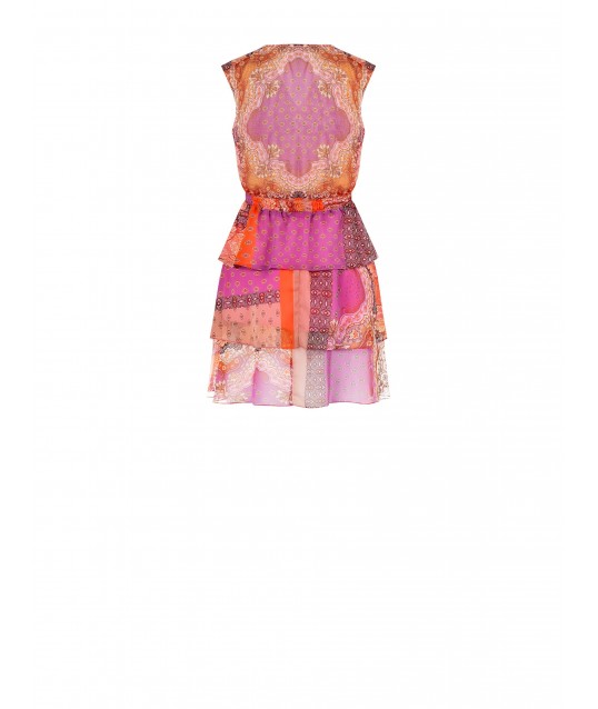 Ruffled Georgette Short Dress with Crisscross V-Neckline Rinascimento
