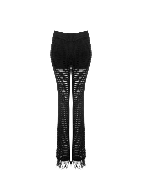 Pantaloni A Zampa In Maglia Traforata E Nappe Con Shorts Integrati Rinascimento