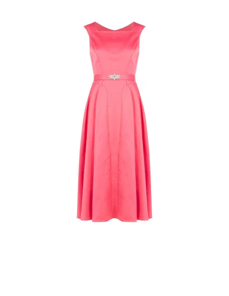 Mixed Cotton Midi Dress With Jewel Belt Coordinated Rinascimento