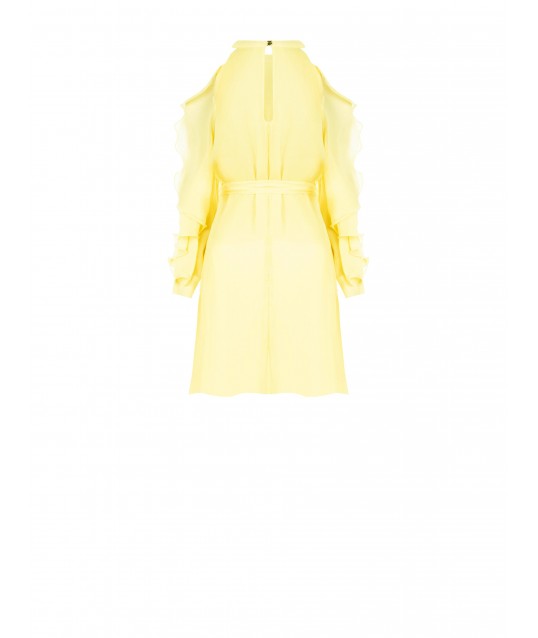 Abito Corto A Trapezio In Georgette Con Cut-Out E Volant Sulle Maniche Rinascimento