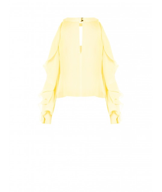 Wide Georgette Blouse With Cut-Out And Sleeve Ruffles Rinascimento