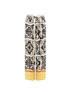 Pantalon ample en viscose à effet froissé avec ceinture élastiquée assortie Rinascimento