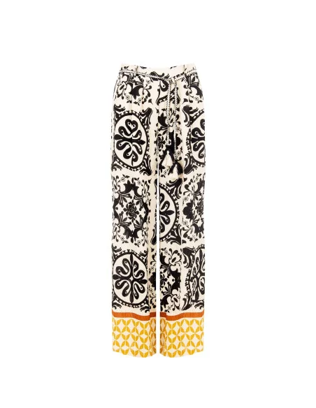 Pantalon ample en viscose à effet froissé avec ceinture élastiquée assortie Rinascimento