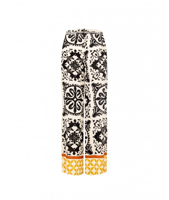 Pantalon ample en viscose à effet froissé avec ceinture élastiquée assortie Rinascimento