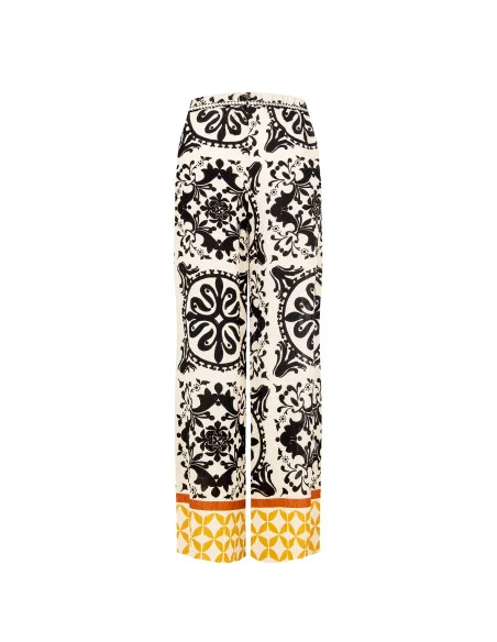 Pantaloni Larghi In Viscosa Effetto Stropicciato Con Cintura Abbinata Ed Elastico Dietro Rinascimento