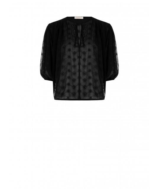 Short And Wide Flower Embroidered Georgette Blouse Rinascimento