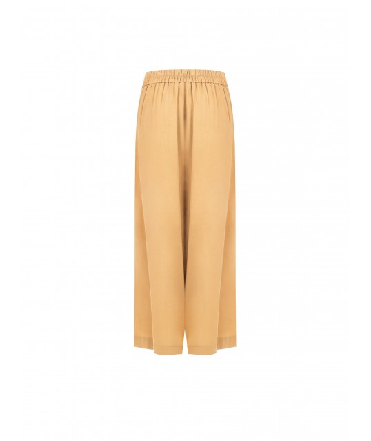 Pantalon de palazzo extra large en viscose et lin mélangés avec poches et dos élastiqué