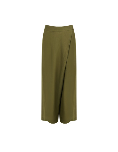 Pantalon de palazzo extra large en viscose et lin mélangés avec poches et dos élastiqué