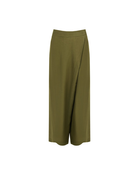 Extra Baggy Mixed Viscose And Linen Palazzo Trousers With Pockets And Elasticated Back