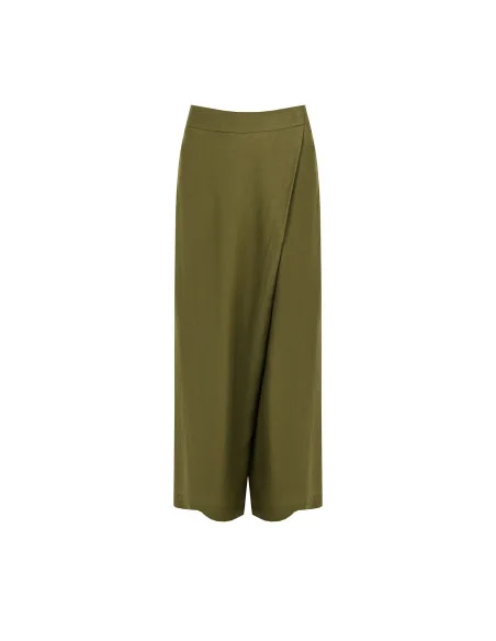 Extra Baggy Mixed Viscose And Linen Palazzo Trousers With Pockets And Elasticated Back