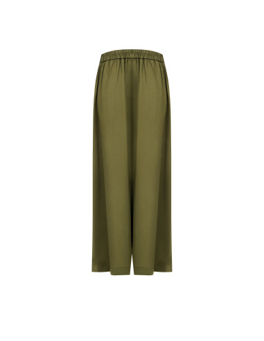 Pantalon de palazzo extra large en viscose et lin mélangés avec poches et dos élastiqué