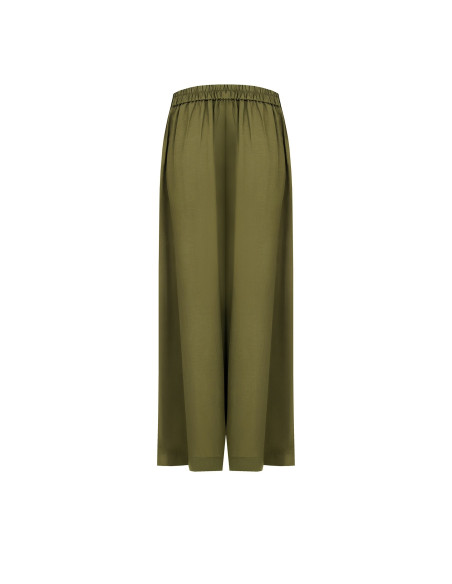 Pantalon de palazzo extra large en viscose et lin mélangés avec poches et dos élastiqué