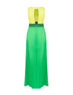 Pink Satin Long Dress With Rose And Sequins In Waist Rinascimento 2