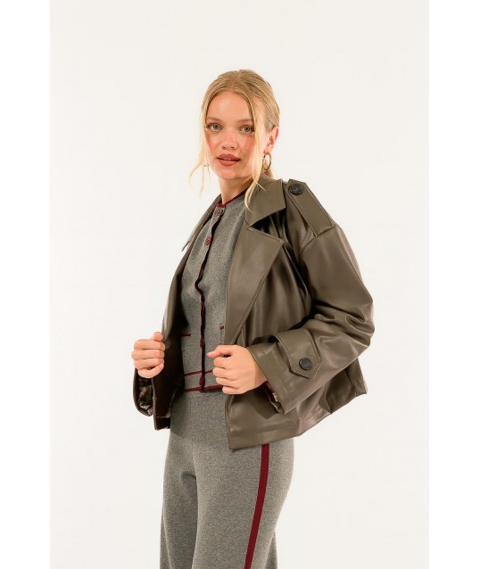 Trench-coat court Doublure en faux cuir Check Kontatto