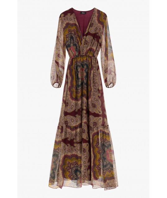 Abito Lungo Stampa Paisley Scollo A V Dixie