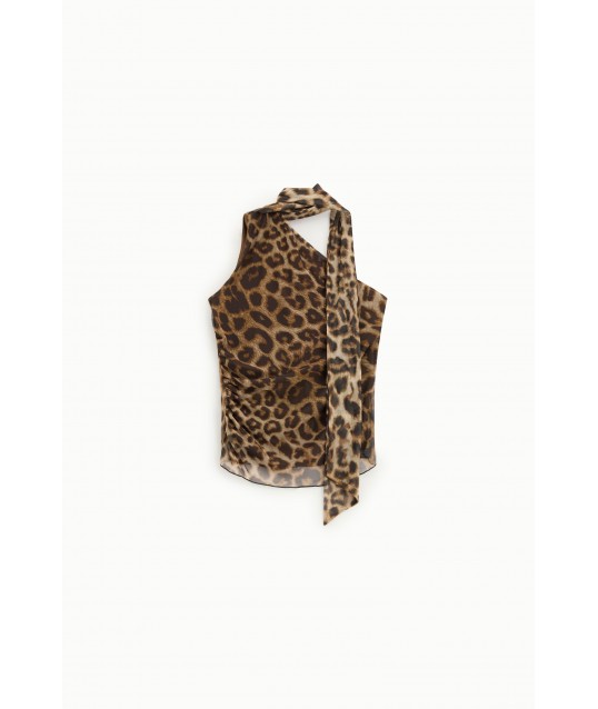 Top Stampa Animalier Scollo Asimmetrico Con Foulard Dixie