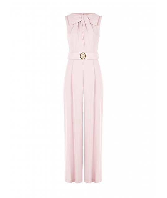 Fluid Palazzo One-piece Suit With Coordinated Rigid Logo Belt Rinascimento