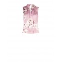 Wide Pleated Satin Flowered Blouse With Jewel Detail Rinascimento