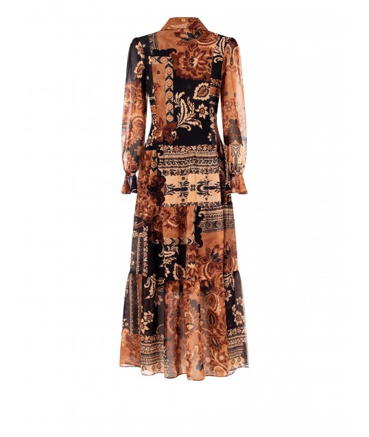 Ruched Georgette Chemise Long Dress With Chain And Tassels Rinascimento