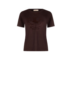 T-Shirt Regular In Cotone Con Stampa Fiore Floccato Rinascimento
