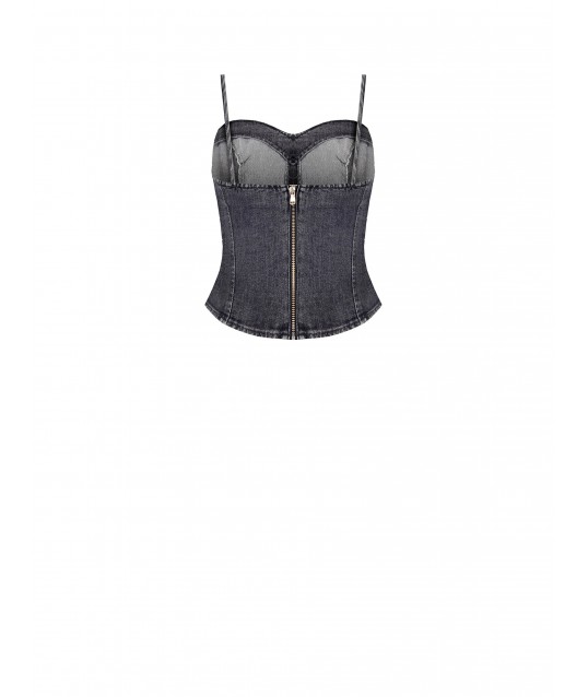 Top Bustier In Denim Ricoperto Di Strass Rinascimento