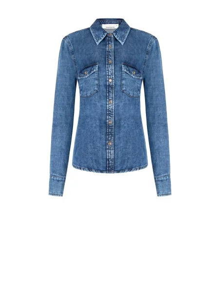 Wide Denim Shirt With Pockets Rinascimento