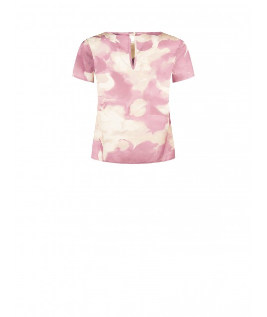 Rinascimento Short-Sleeved Shimmering Flower Satin Blouse