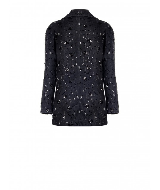 Giacca Blazer Sfiancata In Denim Con Strappi E Paillettes Rinascimento