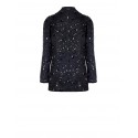 Denim Fitted Blazer Jacket With Straps And Sequins Rinascimento