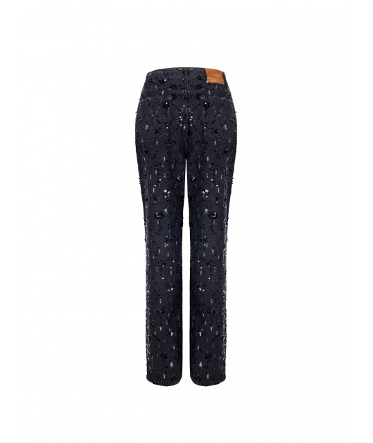 Jeans Dritti Con Strappi E Paillettes Rinascimento
