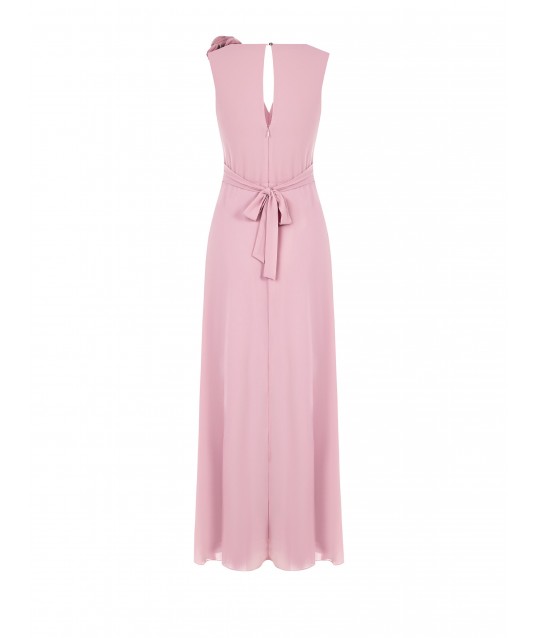 Georgette V-Neck And Rose Appliqué Long Dress Rinascimento