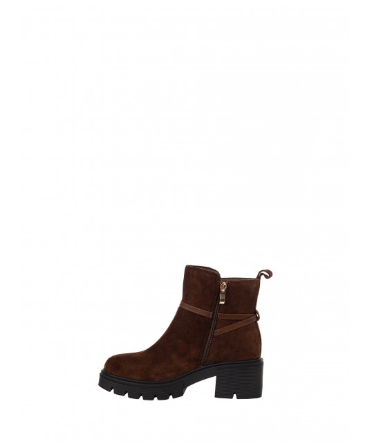 Simil Suede Ankle Boot With Strap And Logo Tag Rinascimento