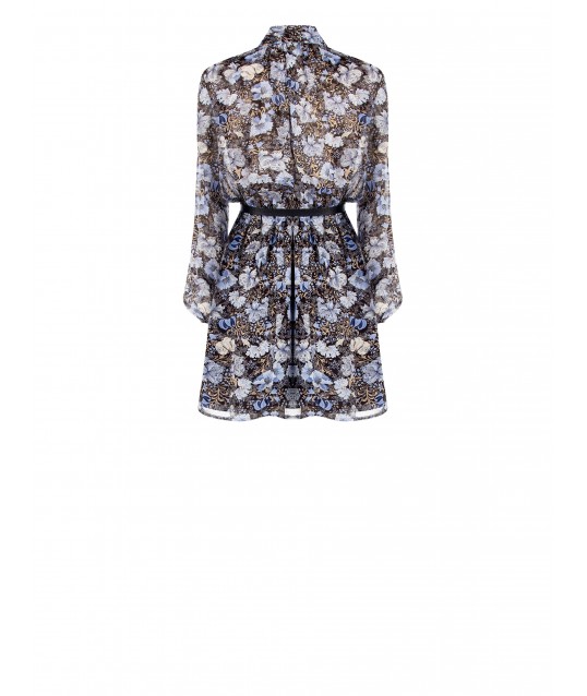 Short Georgette Dress With Tie And Matching Leather Similpa Leather Belt Rinascimento