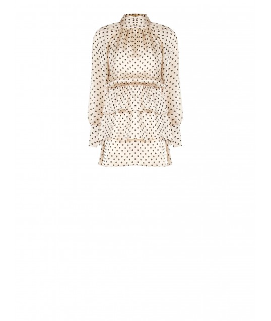 Short Ruffle Dress In Lightweight Satin Polka Dot Maxi Sleeves Rinascimento