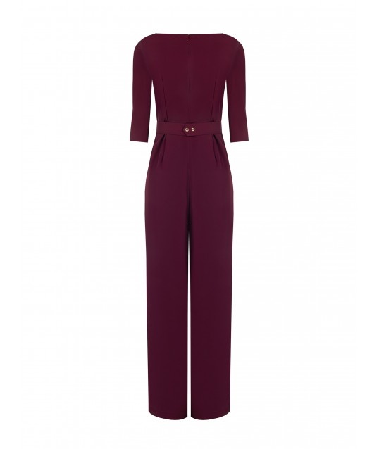 Fluid Palazzo One-piece Suit With 3/4 Length Sleeves And Coordinated Rigid Logo Belt Rinascimento