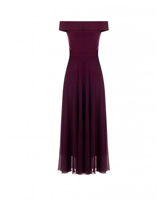 Long Dress In Scuba Crepe And Georgette With Flower Brooch Rinascimento