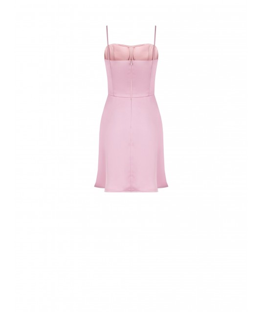 Pink Satin Short Dress With Rose And Waistband Rinascimento
