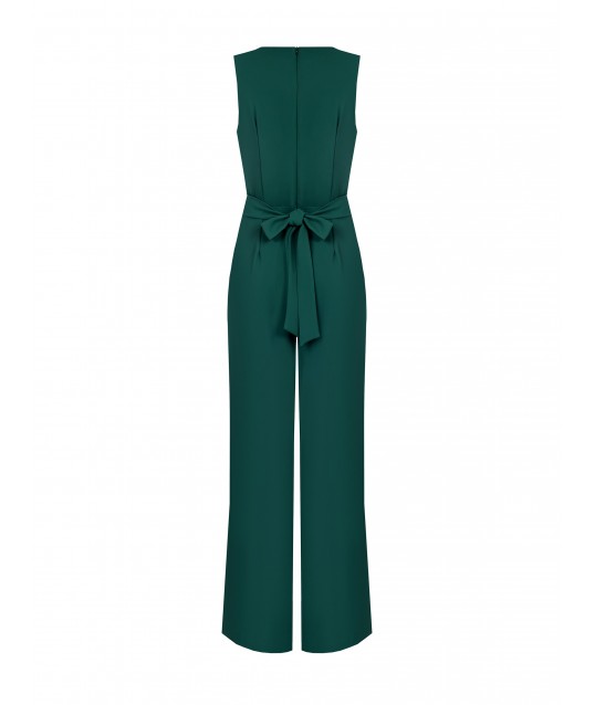 Fluid Fabric Palazzo One-piece Suit With Criss-cross V-Neckline And Back Bow Rinascimento