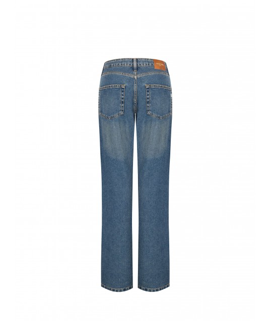 Straight Jeans With Logo Tag R On Back Pocket Rinascimento
