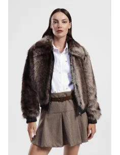 Eco-Short Fur Jacket with Zip and Ribbed Trim Dixie