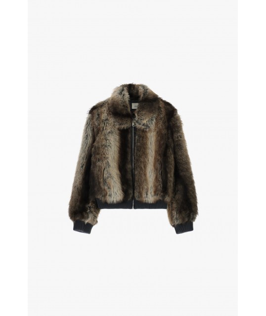 Eco-Fur Short with Zip and Ribbed Edge Dixie