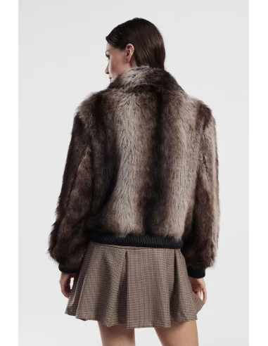 Eco-Short Fur Jacket with Zip and Ribbed Trim Dixie