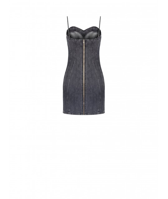 Rinascimento Rhinestone Covered Denim Short Sheath Dress